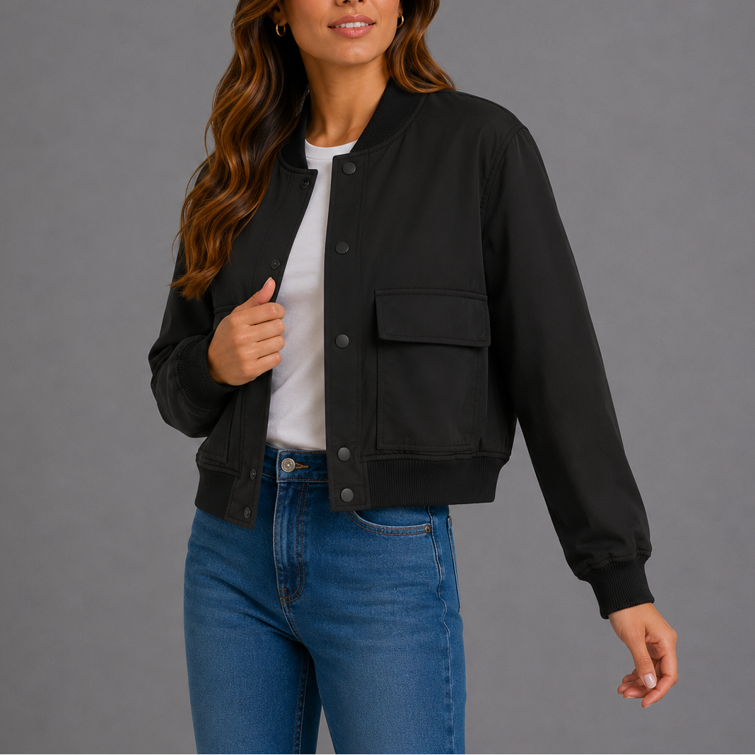 Lightweight Bryn Women's Bomber Jacket in versatile design, perfect for casual everyday wear, featuring a stylish fit and comfortable fabric. 8
