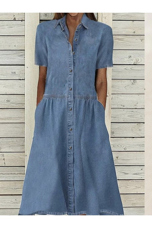Daisy women's midi dress featuring a stylish button-down front and practical pockets, perfect for casual outings and warm weather. 0