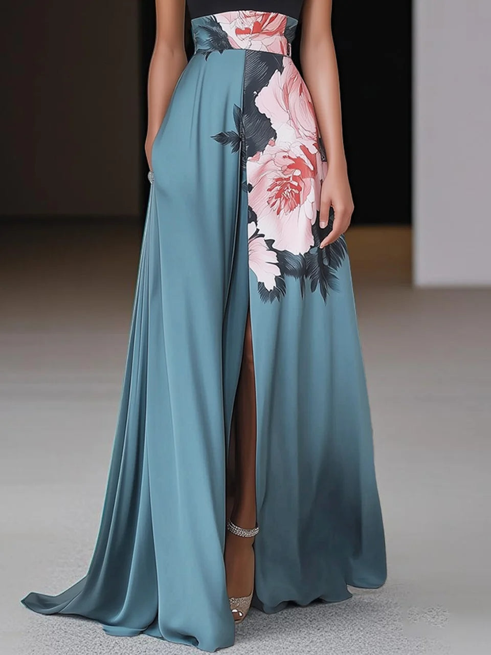Flora Women's Maxi Dress featuring a sleeveless design and an elegant front slit, perfect for summer occasions and stylish outings. 2