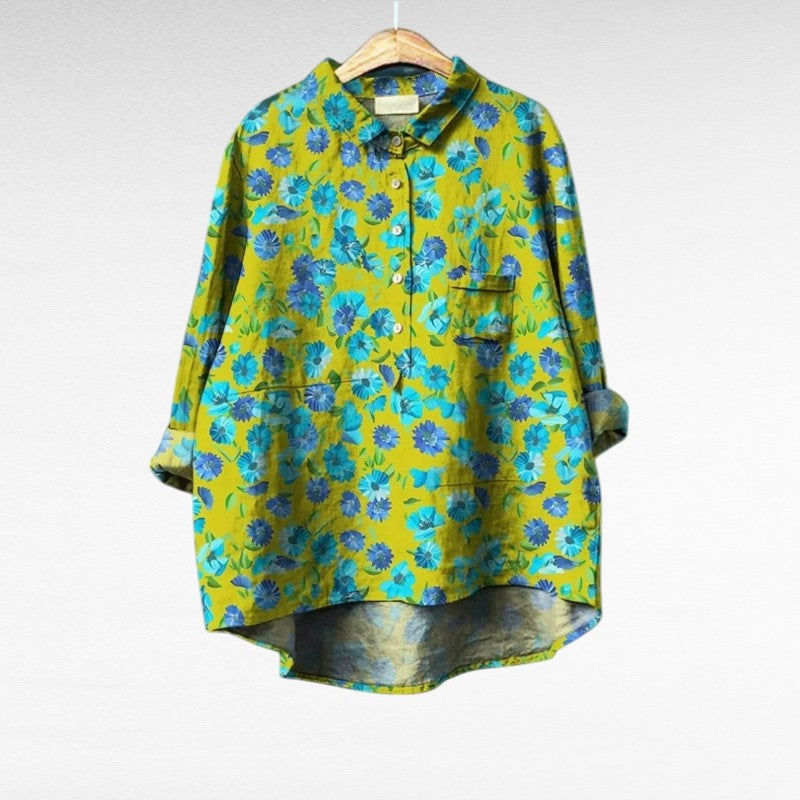 Harlow Women’s Blouse featuring a vintage floral pattern and a relaxed fit, perfect for casual or dressy occasions. 0