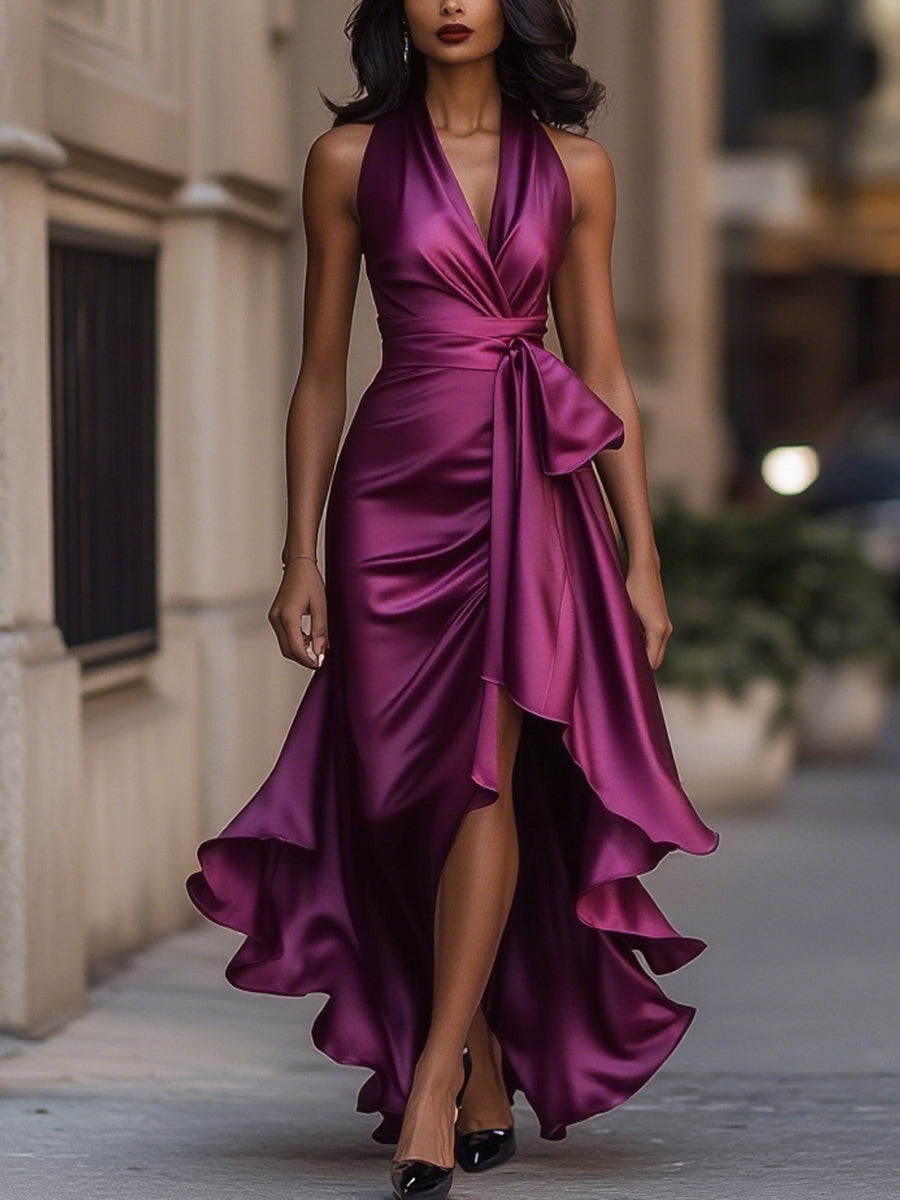 Haven Women’s Dress featuring a stylish halter neckline and elegant high-low hem, perfect for wedding guests and summer events. 10