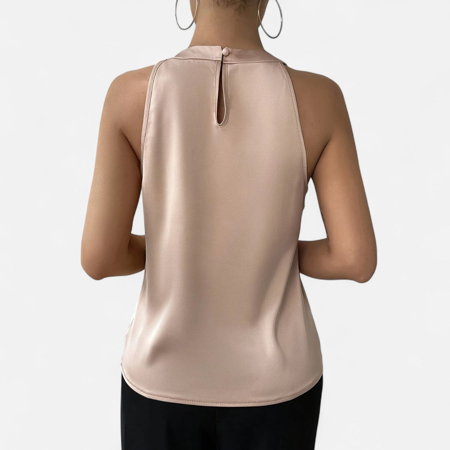 Kara Women’s Tank Top featuring a stylish pleated front and elegant draped design, perfect for casual outings or layering. 6