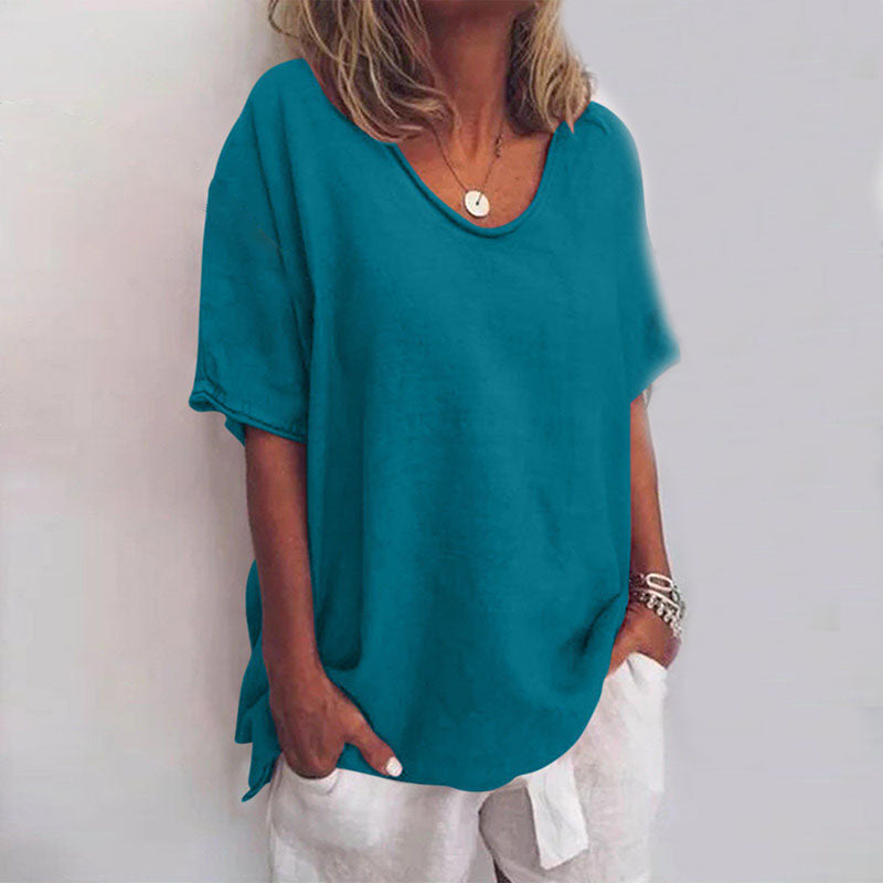 Mira Women’s Blouse featuring a stylish scoop neck and short sleeves, designed in elegant white for a chic and versatile look. 6