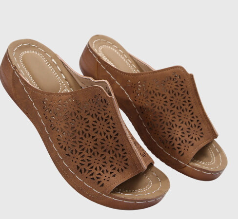 Natalie Women’s Orthopaedic Sandals featuring arch support and a convenient slip-on design, perfect for comfort and style. 1