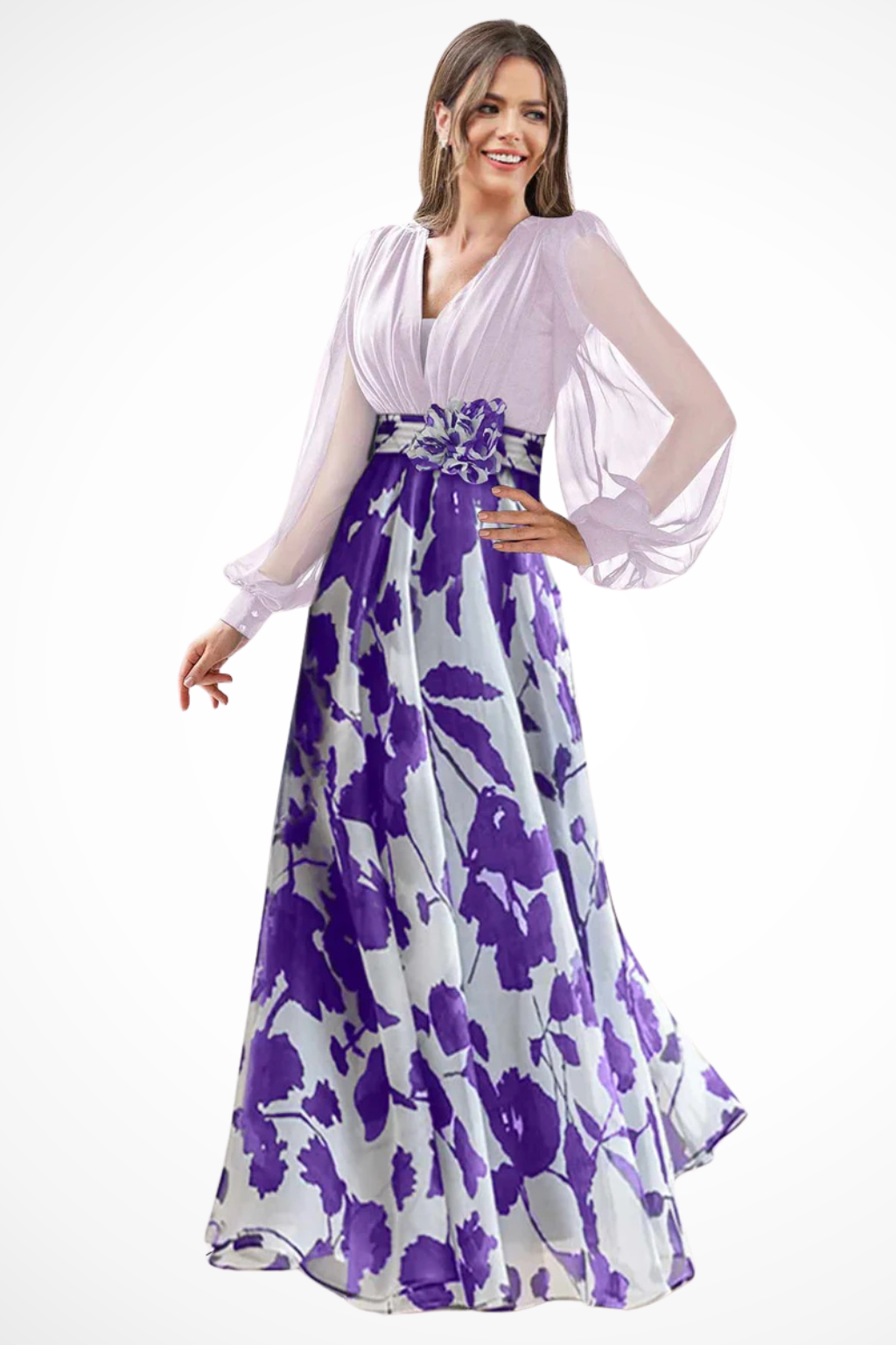 Vera Women's Maxi Dress featuring a stylish V neckline and elegant balloon sleeves, perfect for summer outings and special occasions. 10