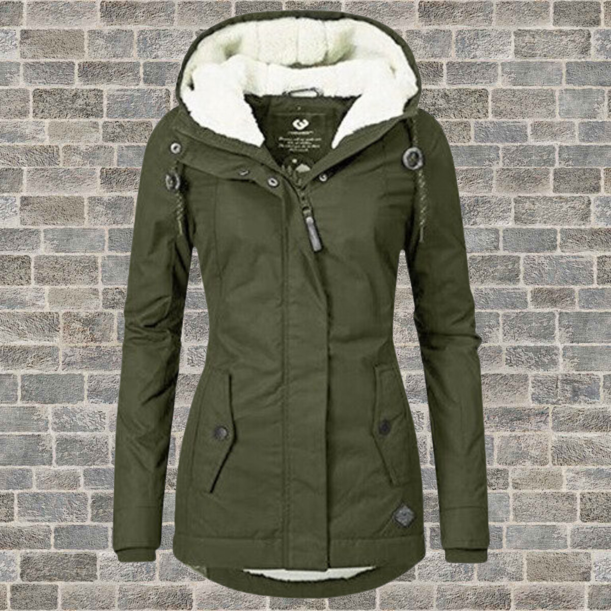 Adelaide Women’s Coat featuring a hood and stylish pleated detailing, perfect for chic and cozy winter looks. 5
