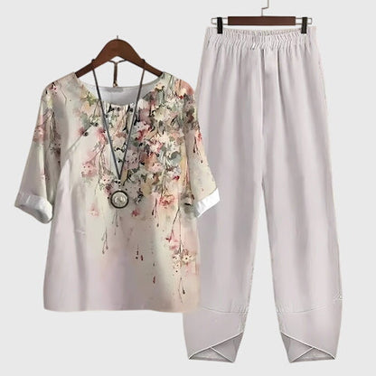 Allegra Women’s Loungewear Set featuring a loose fit design and vibrant artistic prints, perfect for comfortable home wear and stylish relaxation. 2