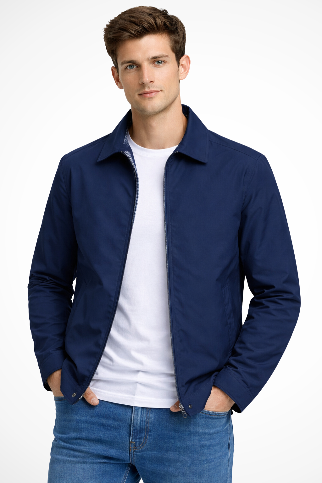 Alto Men’s Harrington Jacket featuring a stylish collared design and classic check lining, perfect for casual and smart-casual outfits. 0