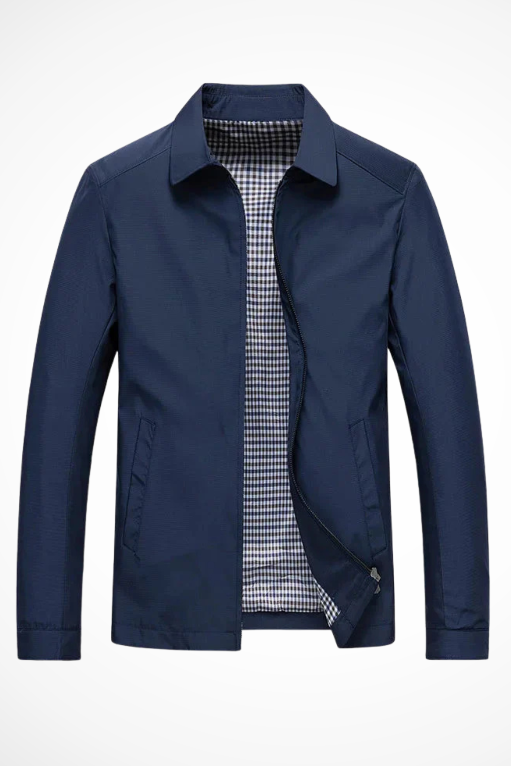 Alto Men’s Harrington Jacket featuring a stylish collared design and classic check lining, perfect for casual and smart-casual outfits. 1