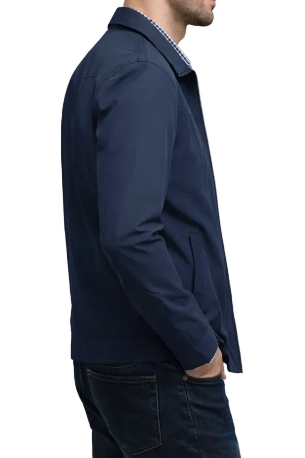 Alto Men’s Harrington Jacket featuring a stylish collared design and classic check lining, perfect for casual and smart-casual outfits. 2