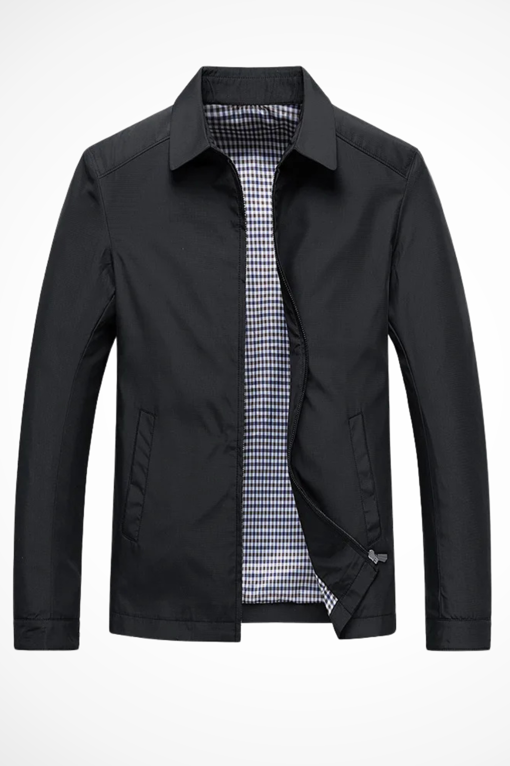 Alto Men’s Harrington Jacket featuring a stylish collared design and classic check lining, perfect for casual and smart-casual outfits. 4