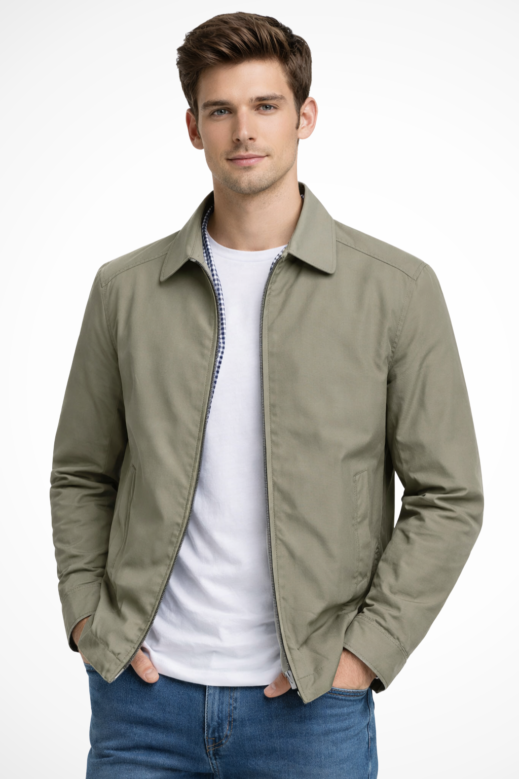 Alto Men’s Harrington Jacket featuring a stylish collared design and classic check lining, perfect for casual and smart-casual outfits. 6
