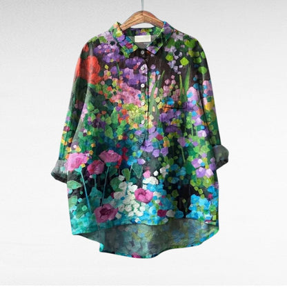 Amaya Women’s Floral Blouse featuring a vibrant multicolour pattern and a relaxed fit, perfect for casual wear and spring fashion. 0