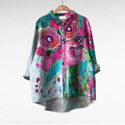 Amaya Women’s Floral Blouse featuring a vibrant multicolour pattern and a relaxed fit, perfect for casual wear and spring fashion. 2