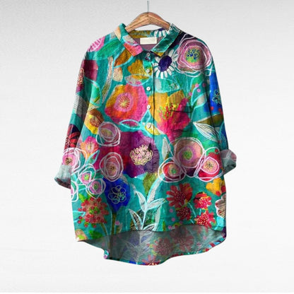 Amaya Women’s Floral Blouse featuring a vibrant multicolour pattern and a relaxed fit, perfect for casual wear and spring fashion. 3