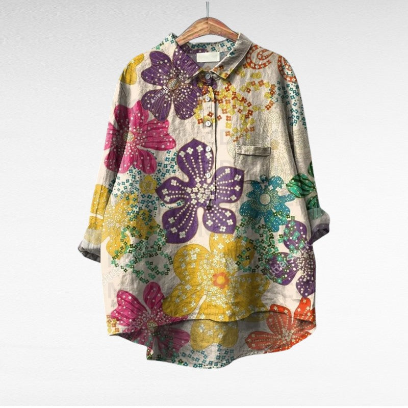 Amaya Women’s Floral Blouse featuring a vibrant multicolour pattern and a relaxed fit, perfect for casual wear and spring fashion. 4