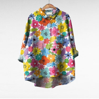 Amaya Women’s Floral Blouse featuring a vibrant multicolour pattern and a relaxed fit, perfect for casual wear and spring fashion. 5