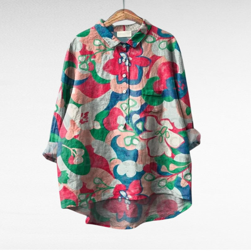 Amaya Women’s Floral Blouse featuring a vibrant multicolour pattern and a relaxed fit, perfect for casual wear and spring fashion. 7