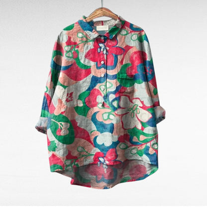 Amaya Women’s Floral Blouse featuring a vibrant multicolour pattern and a relaxed fit, perfect for casual wear and spring fashion. 7