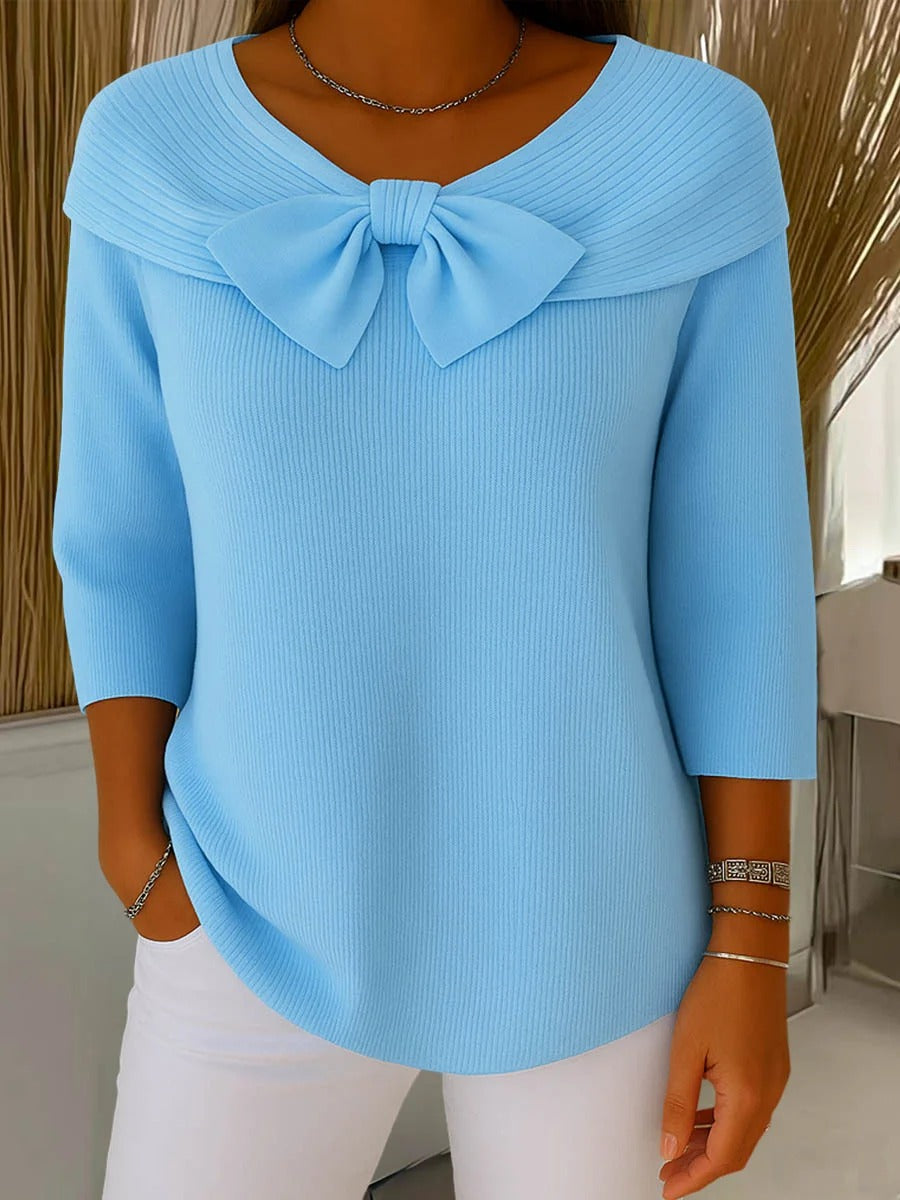 Anvie Women’s Jumper featuring a stylish bow detail and a fitted silhouette, perfect for chic casual wear. 0