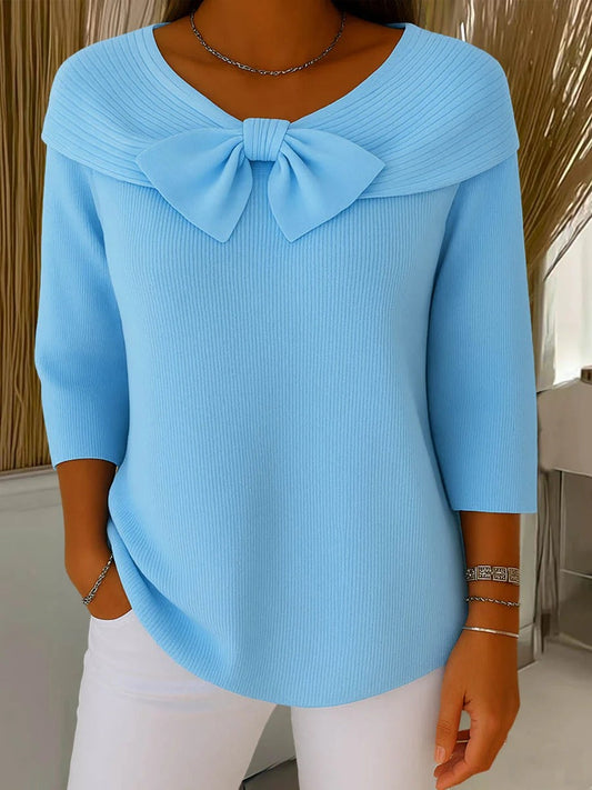 Anvie Women’s Jumper featuring a stylish bow detail and a fitted silhouette, perfect for chic casual wear. 0