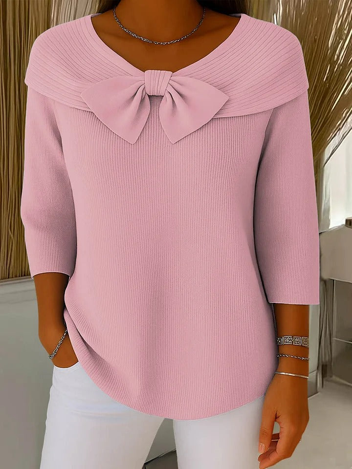 Anvie Women’s Jumper featuring a stylish bow detail and a fitted silhouette, perfect for chic casual wear. 1