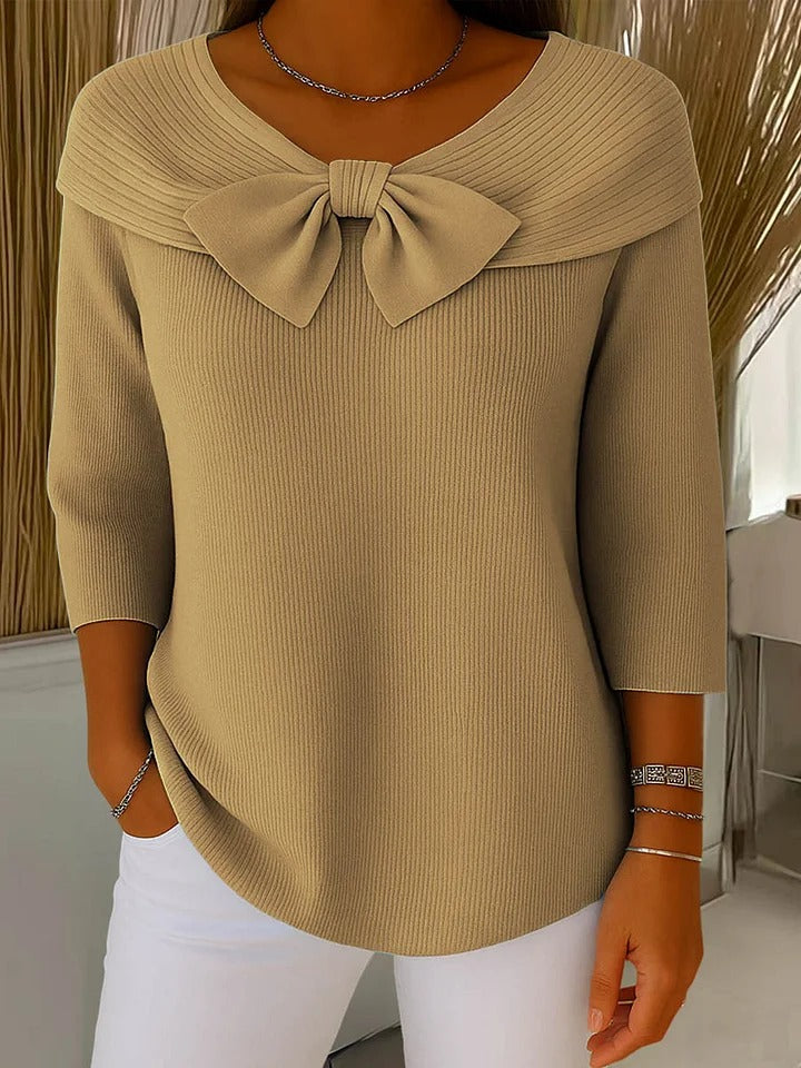 Anvie Women’s Jumper featuring a stylish bow detail and a fitted silhouette, perfect for chic casual wear. 2
