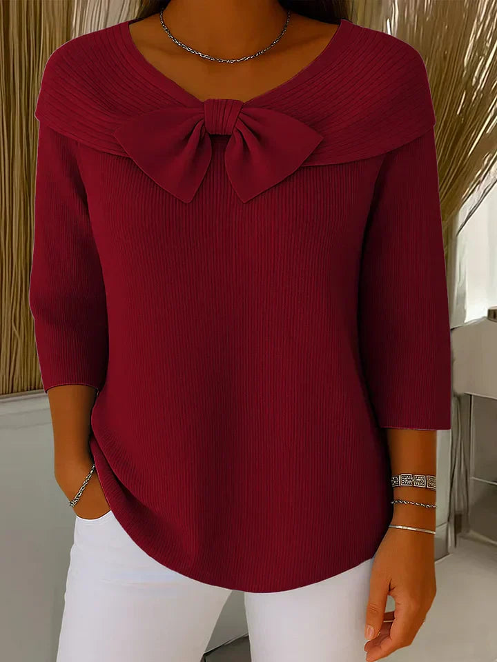 Anvie Women’s Jumper featuring a stylish bow detail and a fitted silhouette, perfect for chic casual wear. 3
