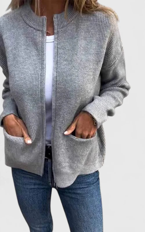 Anzhelynn Women's Jacket featuring a stylish round neck design and convenient zipper closure, perfect for versatile layering and casual outings. 0