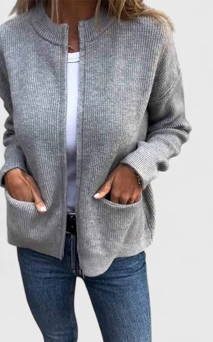 Anzhelynn Women's Jacket featuring a stylish round neck design and convenient zipper closure, perfect for versatile layering and casual outings. 0
