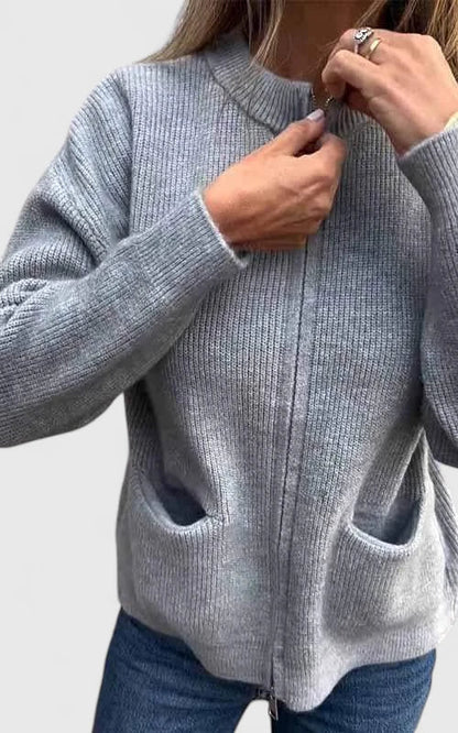 Anzhelynn Women's Jacket featuring a stylish round neck design and convenient zipper closure, perfect for versatile layering and casual outings. 2