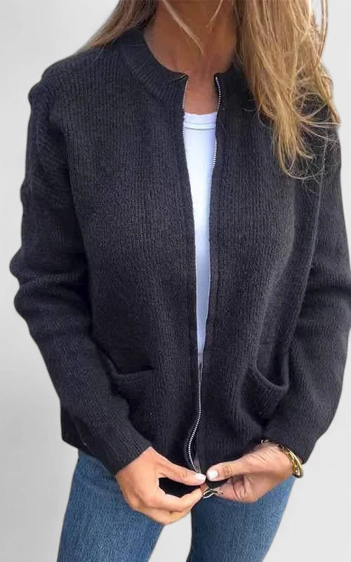 Anzhelynn Women's Jacket featuring a stylish round neck design and convenient zipper closure, perfect for versatile layering and casual outings. 4