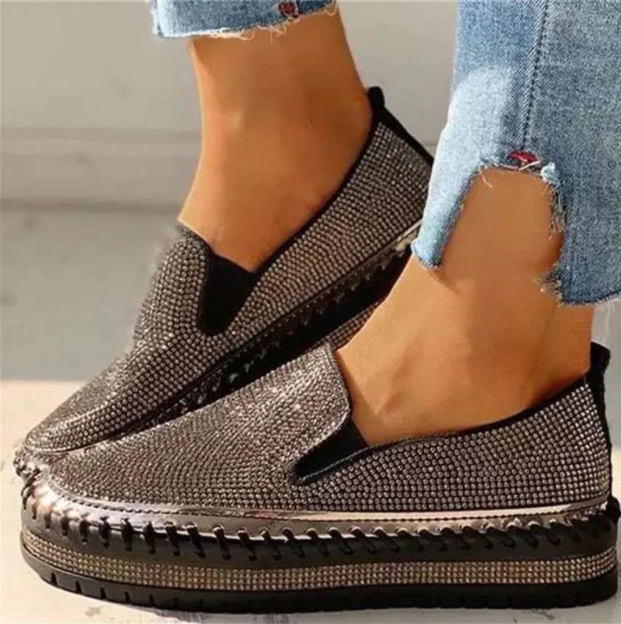 Aussie Orthopedic Slip-On Shoes for Women featuring elegant rhinestone detail, designed for comfort and style. 0