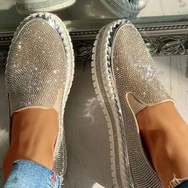 Aussie Orthopedic Slip-On Shoes for Women featuring elegant rhinestone detail, designed for comfort and style. 1