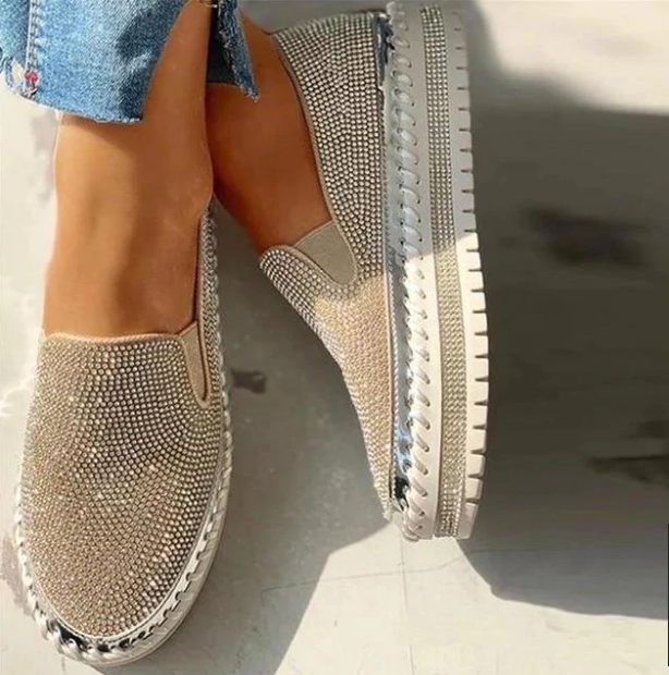 Aussie Orthopedic Slip-On Shoes for Women featuring elegant rhinestone detail, designed for comfort and style. 2