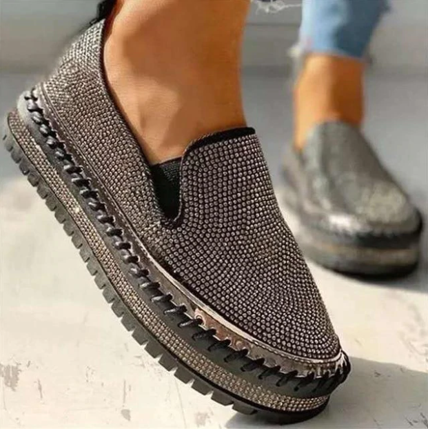 Aussie Orthopedic Slip-On Shoes for Women featuring elegant rhinestone detail, designed for comfort and style. 3