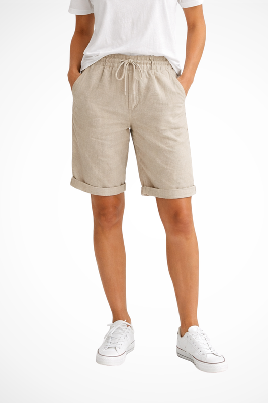 Aveline Women’s Linen Pants featuring a relaxed fit and elastic drawstring waist, perfect for comfortable and stylish summer wear. 0