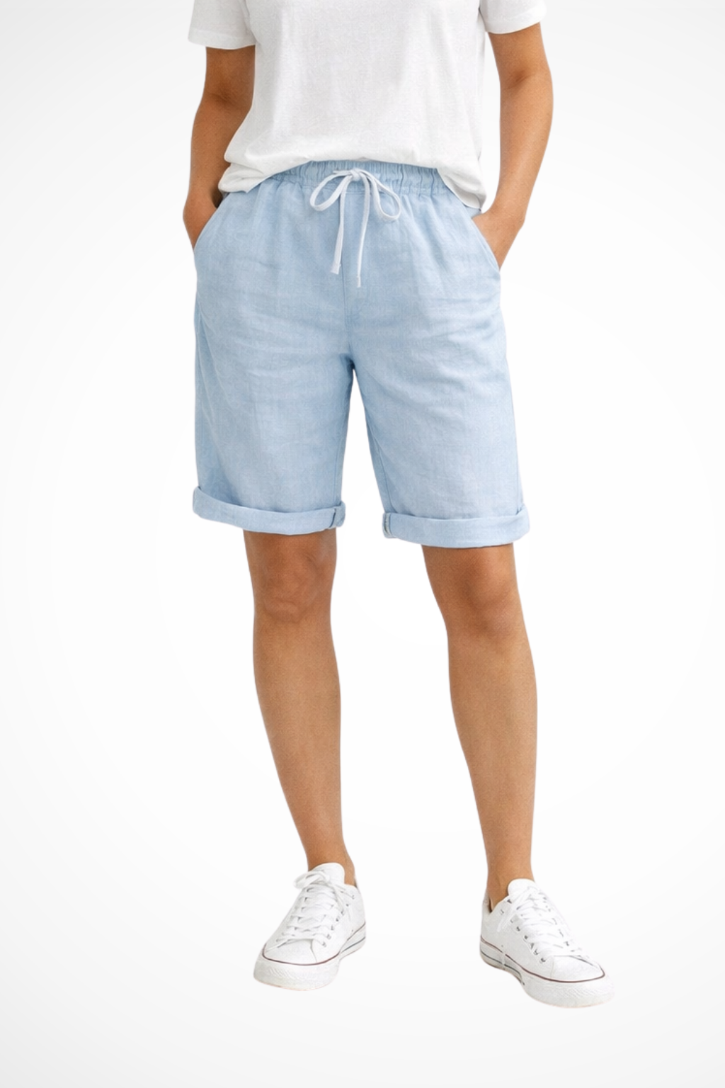 Aveline Women’s Linen Pants featuring a relaxed fit and elastic drawstring waist, perfect for comfortable and stylish summer wear. 1