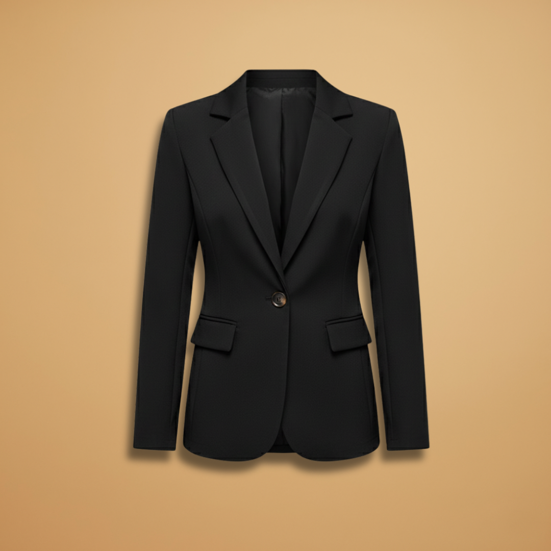 Bella Women's Blazer featuring a stylish notched lapel and functional flap pockets, perfect for professional and casual outfits. 1