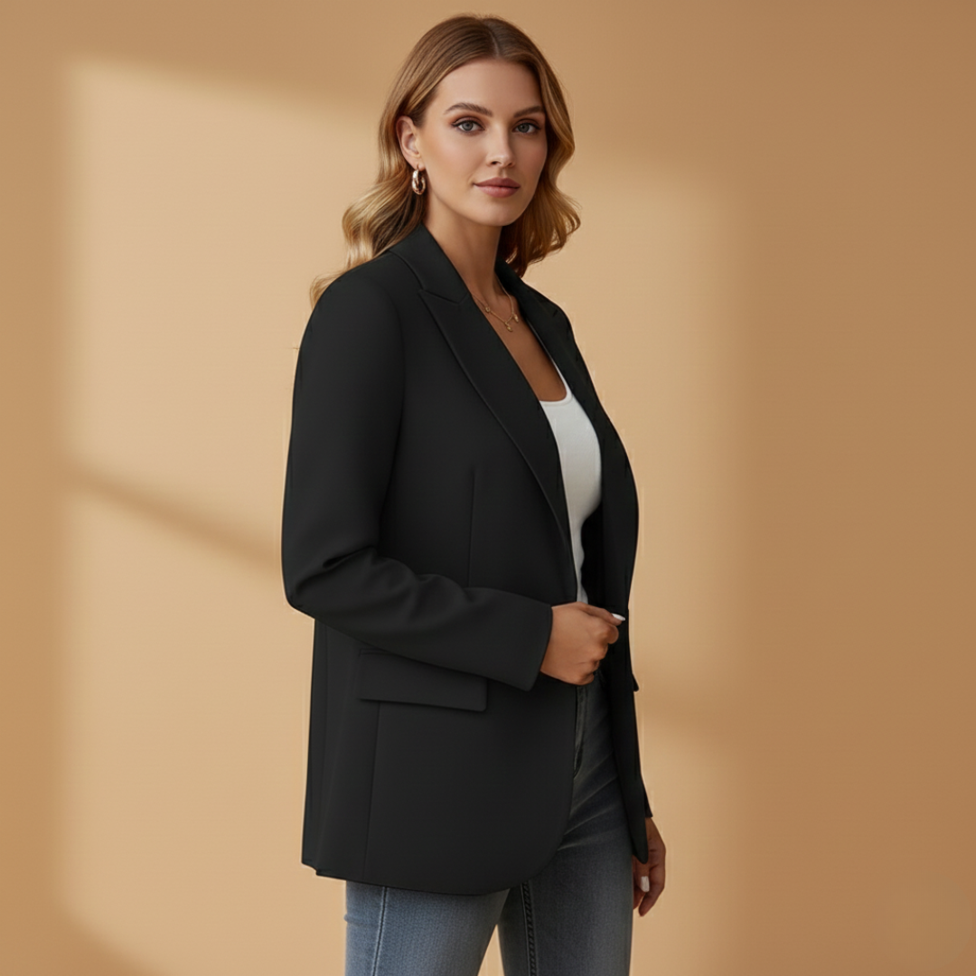 Bella Women's Blazer featuring a stylish notched lapel and functional flap pockets, perfect for professional and casual outfits. 4