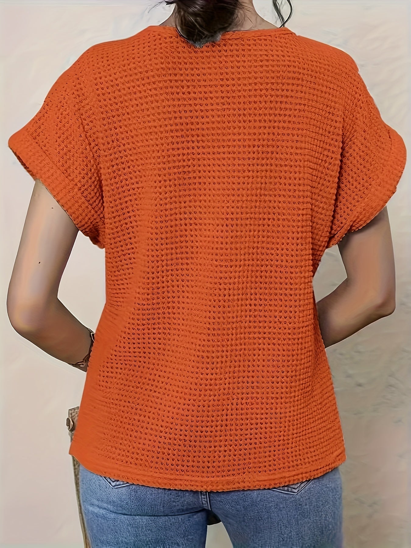 Bella Women’s Blouse featuring a decorative crochet neckline and short sleeves, perfect for casual and formal occasions. 7