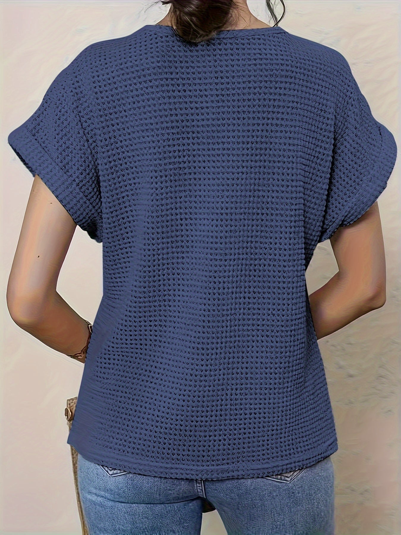 Bella Women’s Blouse featuring a decorative crochet neckline and short sleeves, perfect for casual and formal occasions. 8