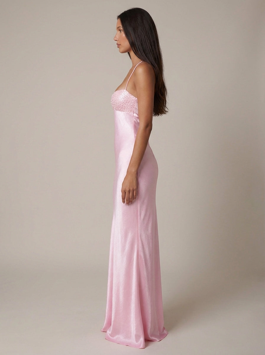 Bella Women’s Maxi Dress featuring a stylish beaded halter neckline and an elegant lace-up back, perfect for summer outings and special occasions. 2