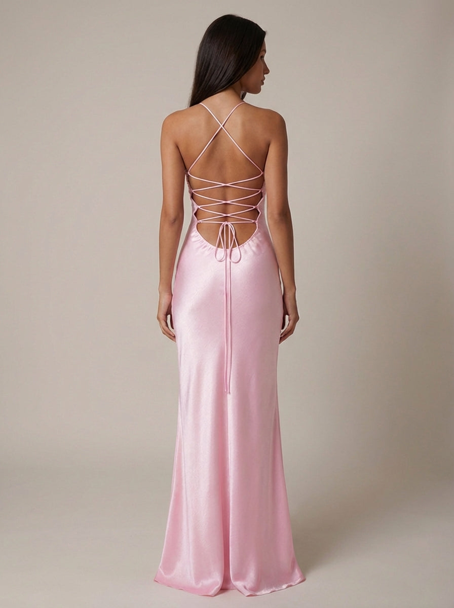 Bella Women’s Maxi Dress featuring a stylish beaded halter neckline and an elegant lace-up back, perfect for summer outings and special occasions. 3