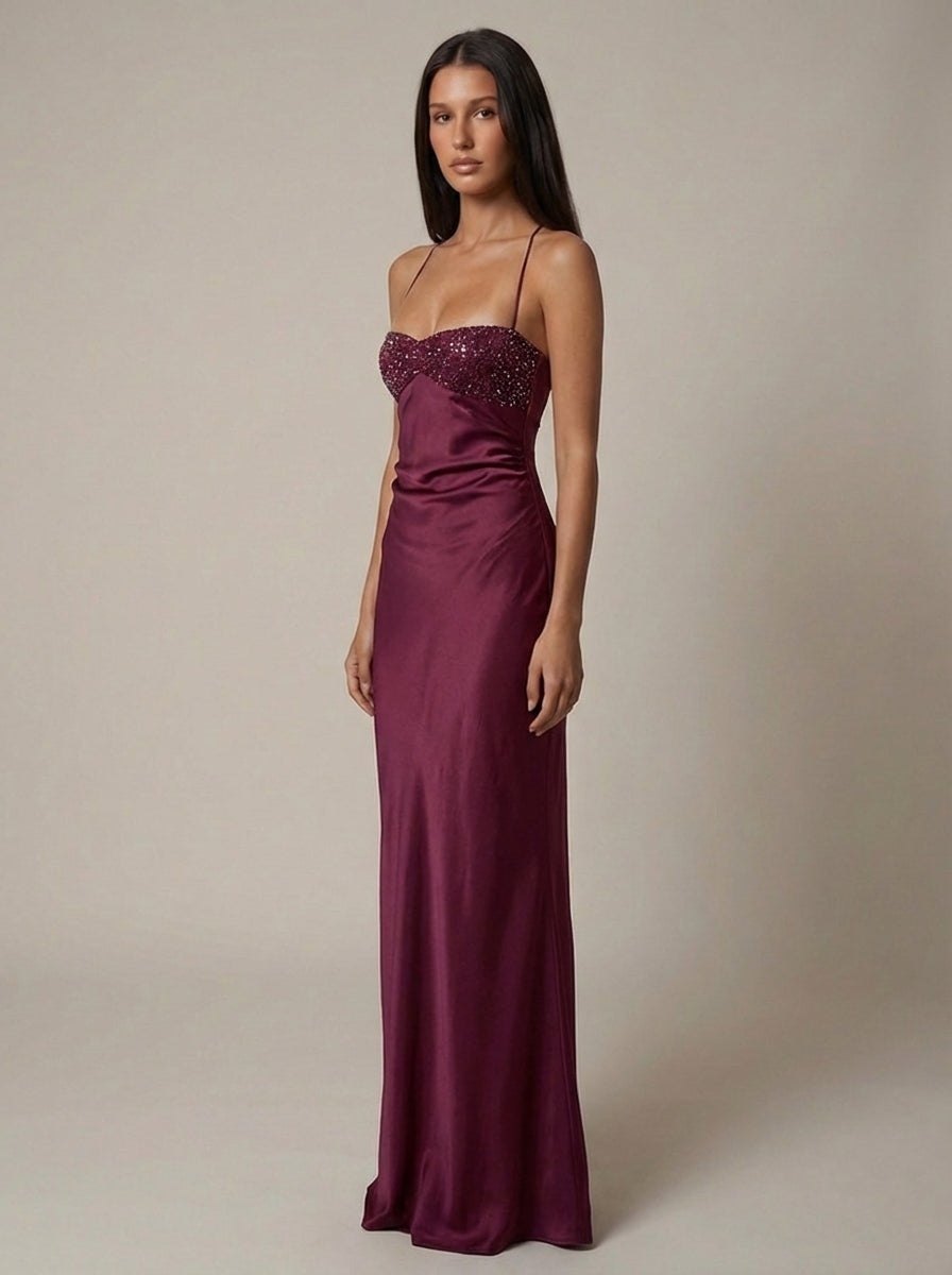 Bella Women’s Maxi Dress featuring a stylish beaded halter neckline and an elegant lace-up back, perfect for summer outings and special occasions. 6