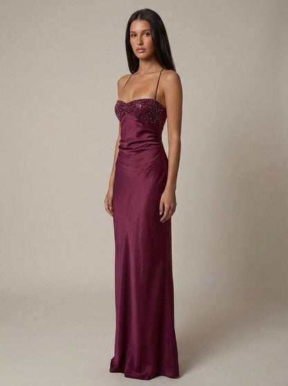 Bella Women’s Maxi Dress featuring a stylish beaded halter neckline and an elegant lace-up back, perfect for summer outings and special occasions. 6