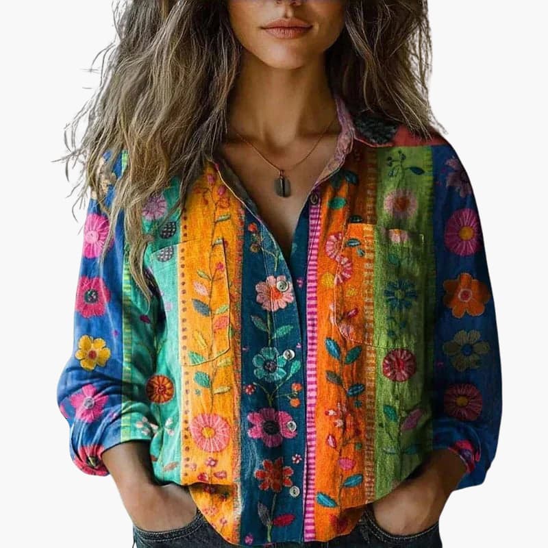 Bella Women's Shirt featuring a classic collar and long sleeves, designed for a stylish and comfortable fit in versatile colors, perfect for both casual and professional occasions. 10