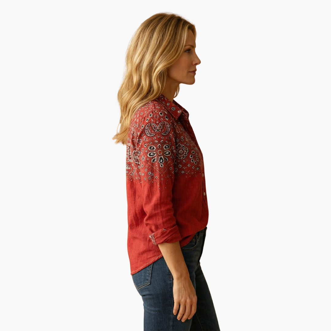 Bella Women's Shirt featuring a classic collar and long sleeves, designed for a stylish and comfortable fit in versatile colors, perfect for both casual and professional occasions. 2