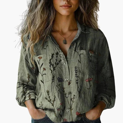 Bella Women's Shirt featuring a classic collar and long sleeves, designed for a stylish and comfortable fit in versatile colors, perfect for both casual and professional occasions. 6