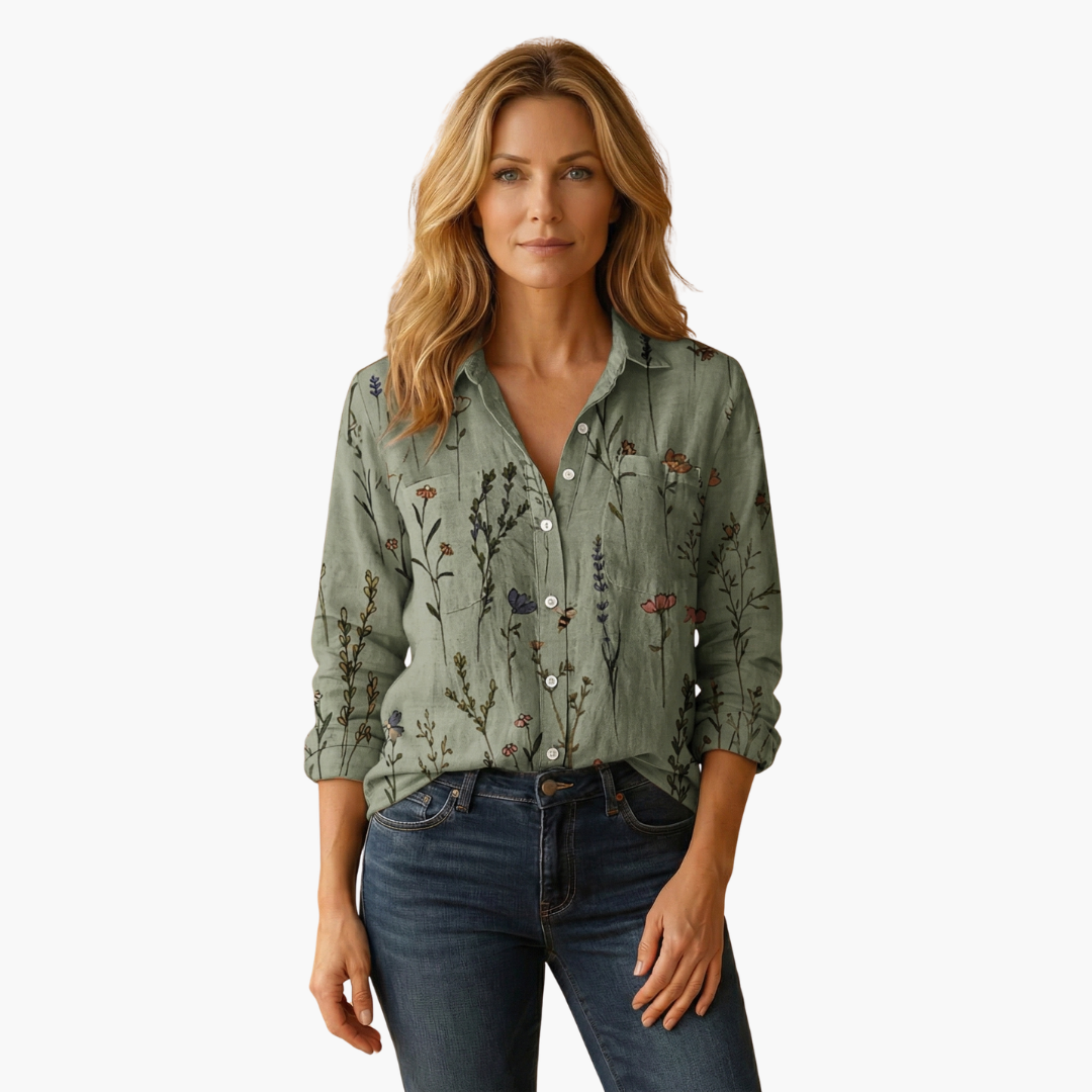 Bella Women's Shirt featuring a classic collar and long sleeves, designed for a stylish and comfortable fit in versatile colors, perfect for both casual and professional occasions. 7